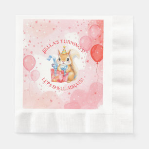 Serviette En Papier Anniversaire personnalisé fille écureuil rose et r