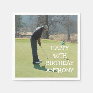 Serviette En Papier Anniversaire personnalisé Golfer 40e Photo Papa Pa