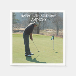 Serviette En Papier Anniversaire personnalisé Golfer 80e Photo Papa Pa
