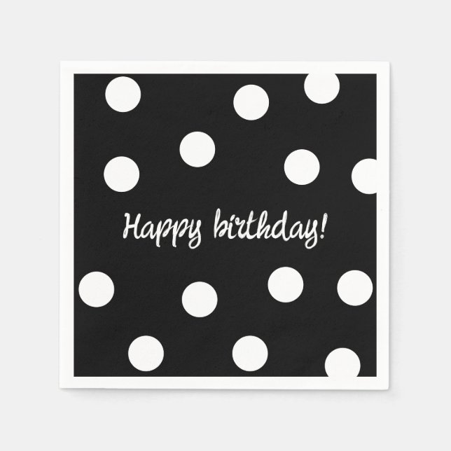 Serviette En Papier Anniversaire personnalisé noir et blanc (Devant)