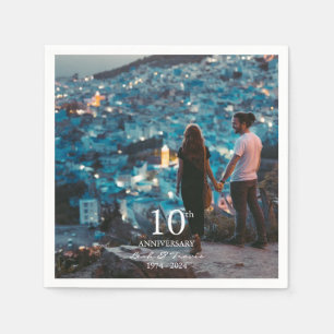 Serviette En Papier Anniversaire personnalisé photo mariage chic polic