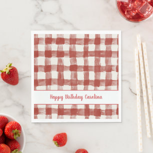 Serviette En Papier Anniversaire Rayures Carreaux Rouges Blancs