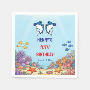 Serviette En Papier Anniversaire Requin Bleu Mignon Sous la Mer