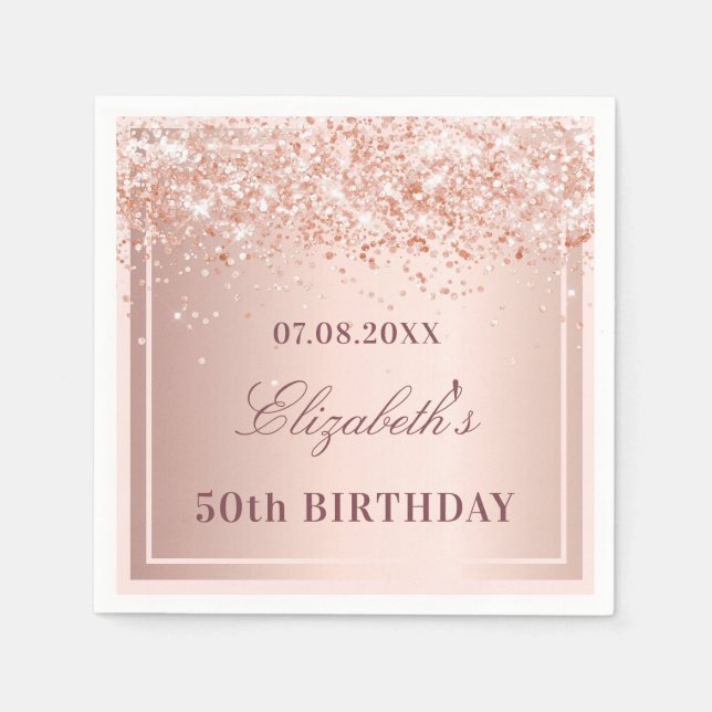 Serviette En Papier Anniversaire rose d'or confetti (Devant)