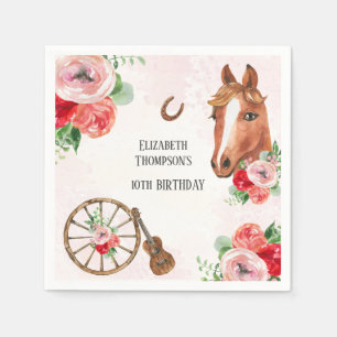 Serviette En Papier Anniversaire rose du cheval