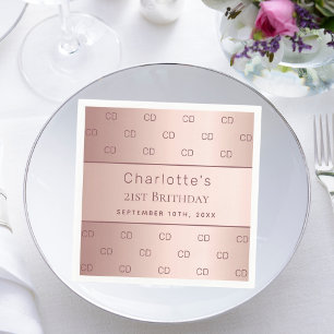 Serviette En Papier Anniversaire rose or monogramme initiales nom