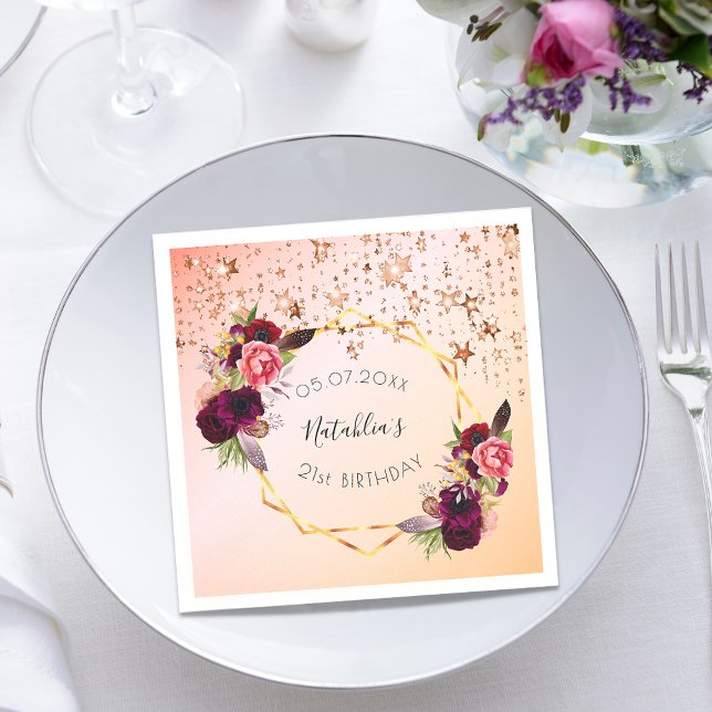 Serviette En Papier Anniversaire rose or rousse rose rose monogramme g (Créateur téléchargé)