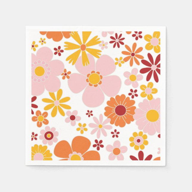 Serviette En Papier Anniversaire rose orangé rétro (Devant)