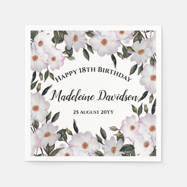 Serviette En Papier Anniversaire rose pâle Roses blanches Design de co (Devant)