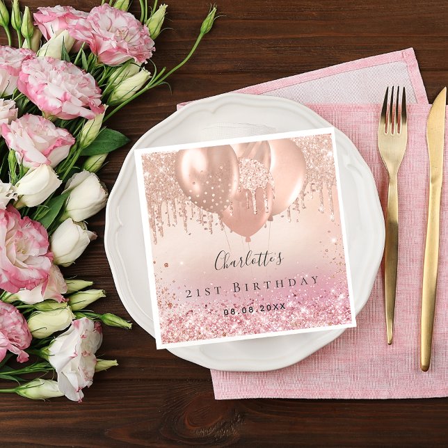 Serviette En Papier Anniversaire rose rose rose rose or parties scinti (Créateur téléchargé)