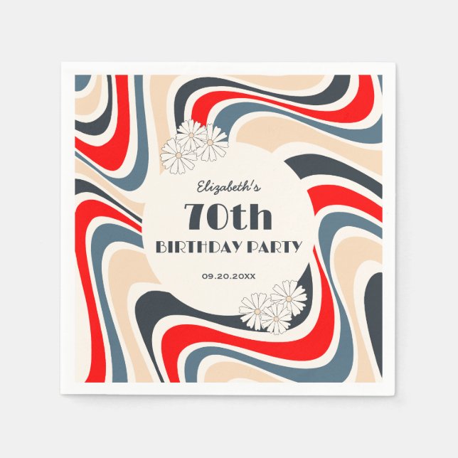 Serviette En Papier Anniversaire rouge gris-grise rétro (Devant)