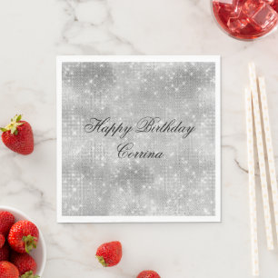 Serviette En Papier Anniversaire scintillant romantique argenté