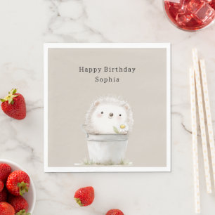 Serviette En Papier Anniversaire Seau Fleur Marguerite Hérisson Crème 