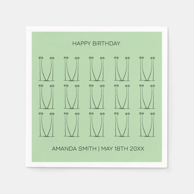 Serviette En Papier Anniversaire, Silhouette Personnalisée Cocotiers (Devant)