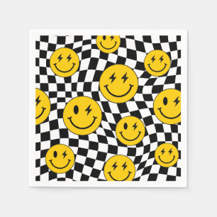 Serviette En Papier Anniversaire Sourire Prépa Rétro Damier Jaune Ondu