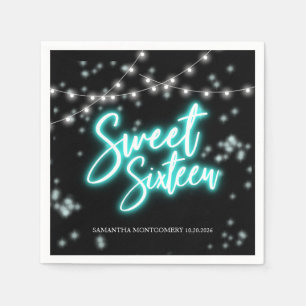 Serviette En Papier Anniversaire Sweet 16 Fête Sombre Néon Teal