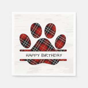 Serviette En Papier Anniversaire Tartan Plaid Empreinte de patte