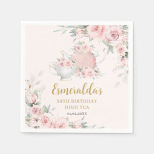 Serviette En Papier Anniversaire Thème Déjeuner de Thé Floral Rose Sha