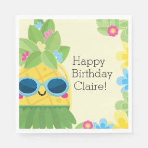 Serviette En Papier Anniversaire tropical de l'ananas féminin personna