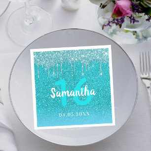 Serviette En Papier Anniversaire turquoise parties scintillant bleu ve