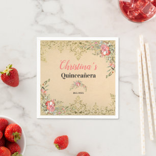 Serviette En Papier Anniversaire vintage Gold Floral Quinceañera