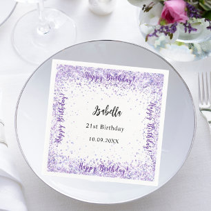 Serviette En Papier Anniversaire violet blanc confetti