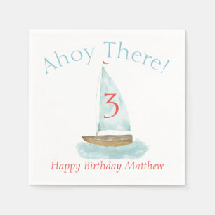 Serviette En Papier Anniversaire voilier nautique aquarelle
