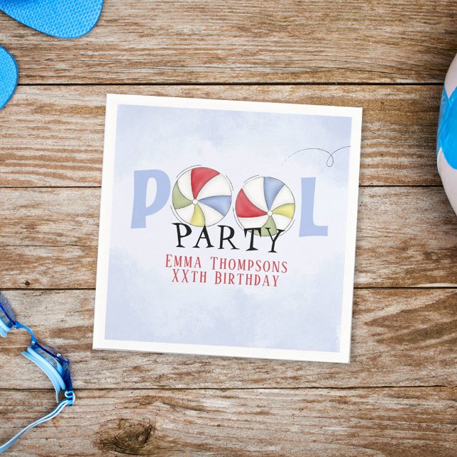 Serviette En Papier Anniversaire Whimsical Summer Pool Party Beach Bal (Créateur téléchargé)
