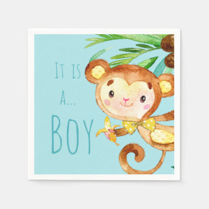 Serviette En Papier Annonce Bébé Garçon Singe Mignon Bleu 2