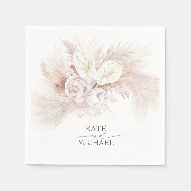 Serviette En Papier Anthuriums en laiton Pampas Élégant Tropical (Devant)