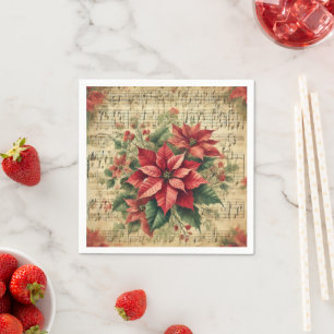 Serviette En Papier Antique Partition Musique Holiday Poinsettia Décou