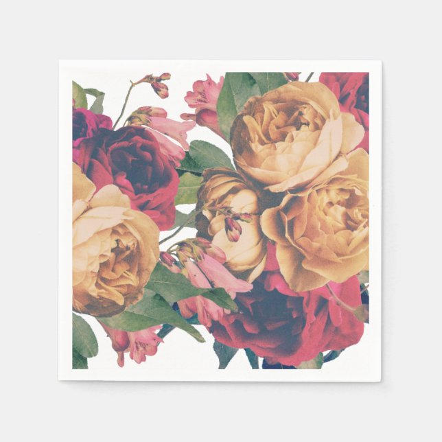 Serviette En Papier Antique Rose Botanique Pied Mariage table (Devant)