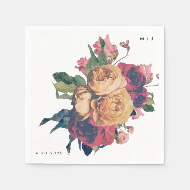 Serviette En Papier Antique Rose Botanique Pied Mariage table (Devant)