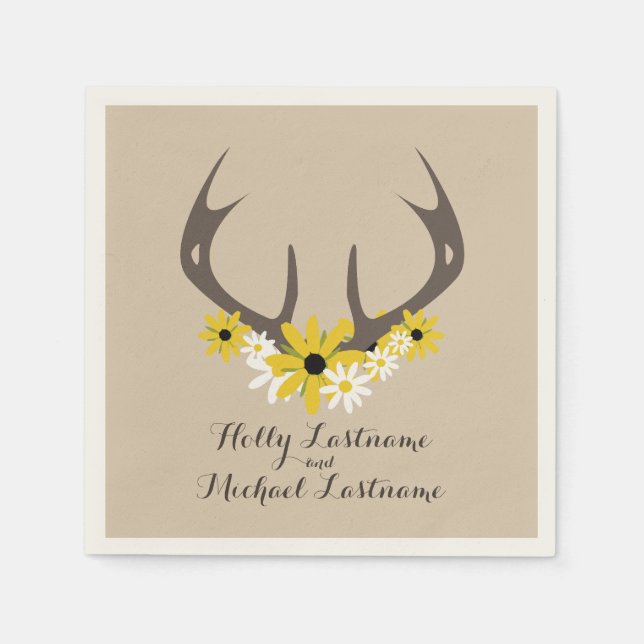 Serviette En Papier Antlers de cerfs + serviettes Mariages Fleurs sauv (Devant)