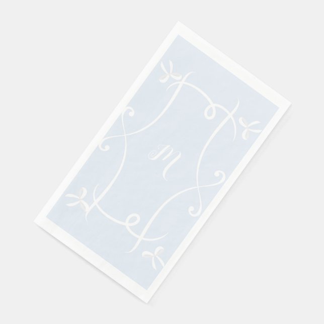 Serviette En Papier Antoinette Bleu Élégant Emblème Filigree (Coin)