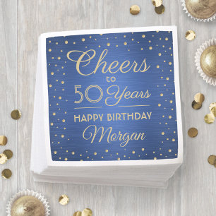 Serviette En Papier ANY Birthday Cheers Brushed Blue and Gold Confetti
