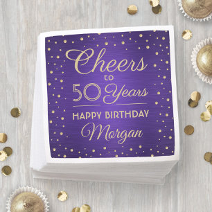 Serviette En Papier ANY Joyeux Anniversaire Brushed Violet et Or Confe