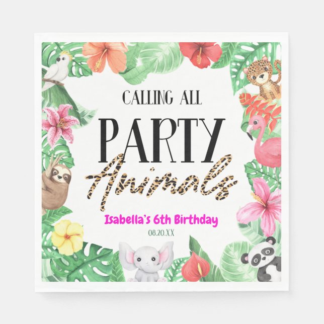 Serviette En Papier Appel à tous les animaux de fête Tropical Annivers (Devant)