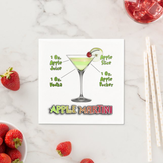 Serviette En Papier Appletini aka Apple Martini Cocktail Recette Art (En situation)