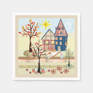 Serviette En Papier Applique, maisons, village