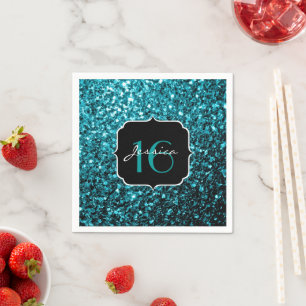 Serviette En Papier Aqua bleu brillant parties scintillant scintille S