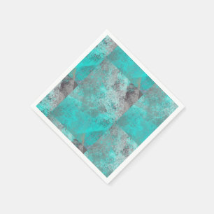 Serviette En Papier Aqua bleu turquoise et gris Abstrait