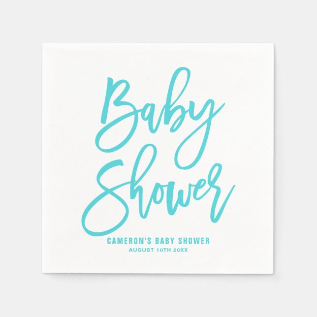 Serviette En Papier Aqua Blue Main Lettré Baby shower serviettes (Devant)