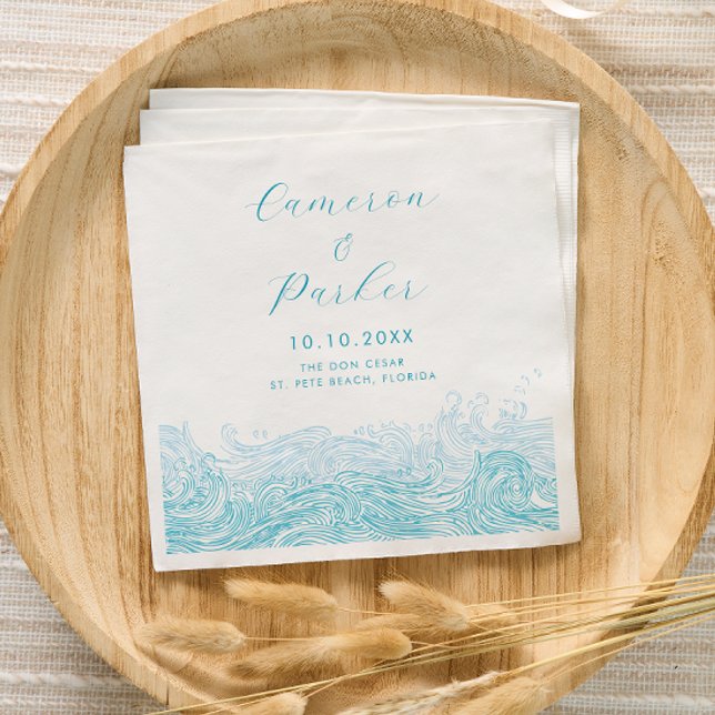 Serviette En Papier Aqua Blue Ocean Waves Beach Wedding (Ocean Waves Beach Wedding Napkins for a Modern Aqua Blue Cocktail Hour by Concertina Press)
