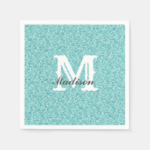 Serviette En Papier Aqua Blue Parties scintillant et étincelle Monogra