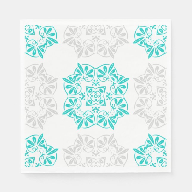 Serviette En Papier Aqua et Gris doux Papier Motif fantaisie (Devant)