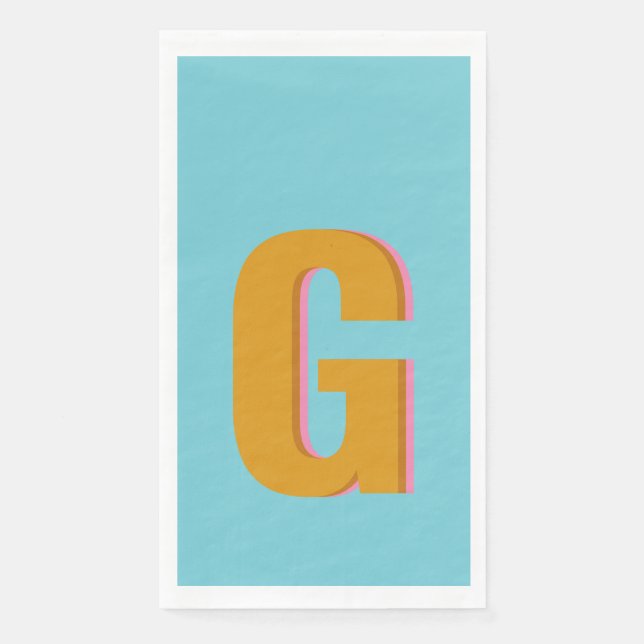 Serviette En Papier Aqua et Mustard Retro Typographie Monogramme initi (Devant)