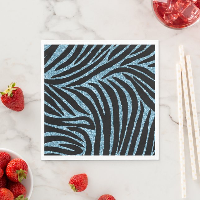 Serviette En Papier Aqua Faux Glitter Zebra Print (En situation)