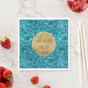 Serviette En Papier Aqua Gold Glitzy Parties scintillant (inspirée de 