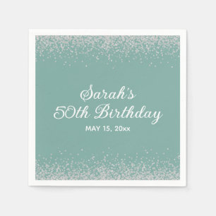 Serviette En Papier Aqua Menthe Argent Paillettes 50e Anniversaire